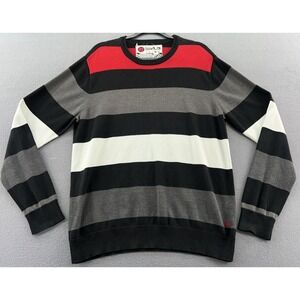 VTG Quiksilver Sweater Mens Sz XL Red White Black Striped Crew Neck
